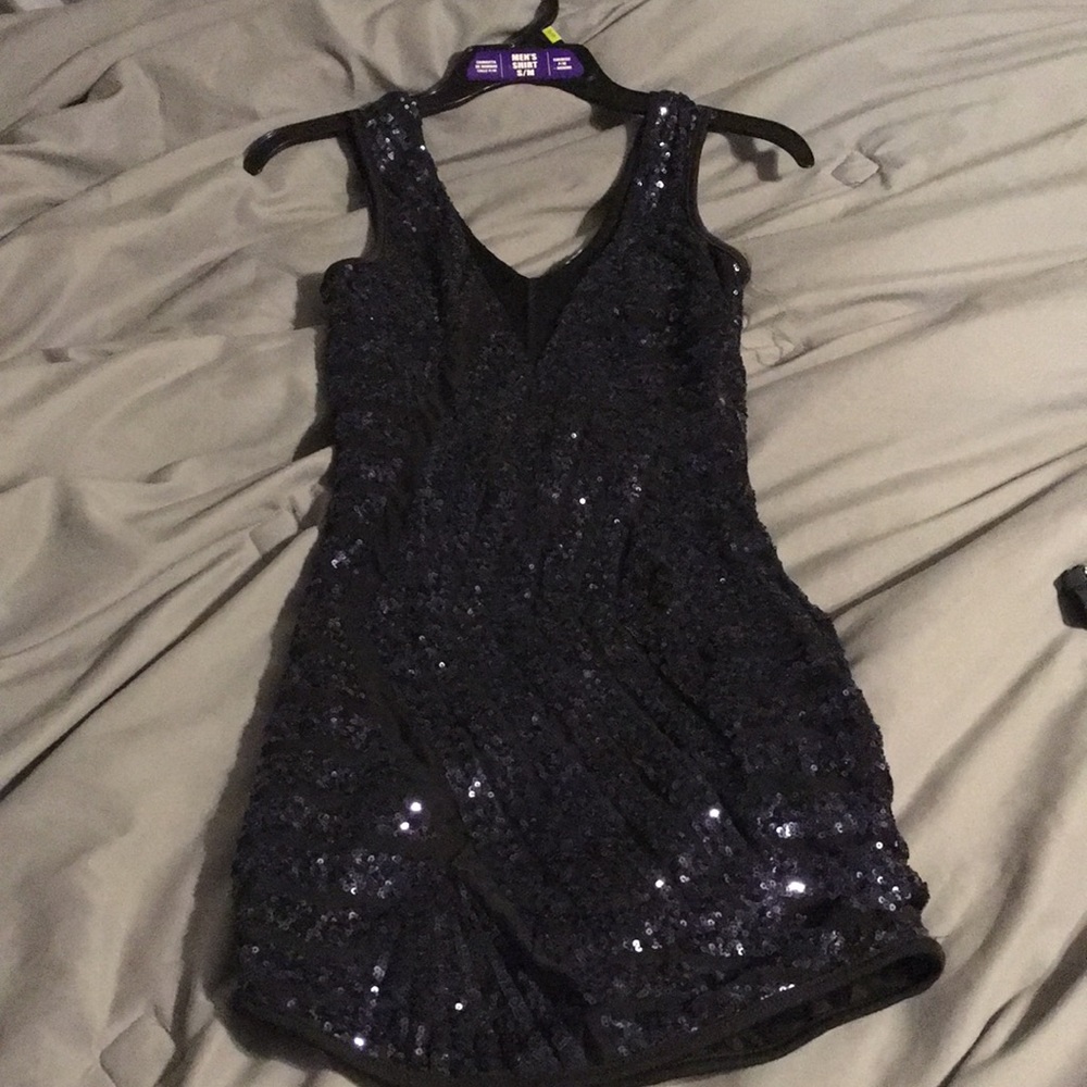 Blue black sequin cocktail dress